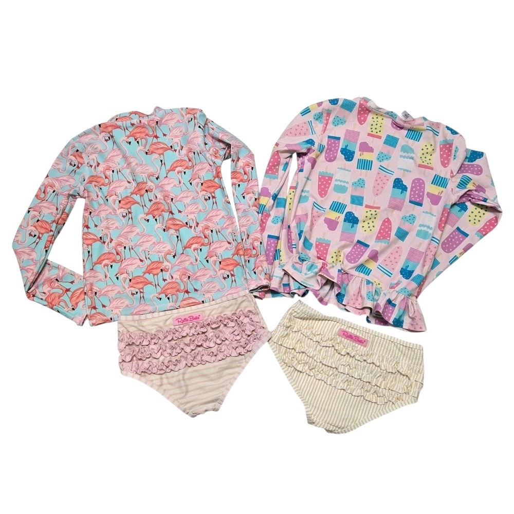 2 Ruffle Butts Girls Size 10 Two Pc Long Sleeve Swim Suits Pink Mix n Match Sets